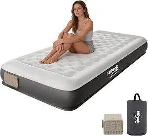 HiiPeak Twin Air Mattress with Wireless Removable Air Pump, 2Min Self Inflatable Mattress 22cm Blow up Mattress All Night Stability No Bad Smell TPU Air Bed for Tent Camping, Home, Guests, Car Travel