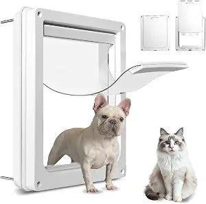 Never Rust Plastic Dog Door with Soft Clear Magnetic Flap and Snap-in Closing Panel, 12x14'' 2-Way Locking Pet Door for Doors and Walls up to 2.17'' Thick, Weatherproof Cat Door, Easy to Install (S)