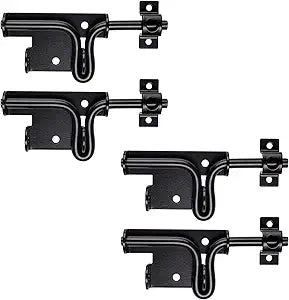 Slide Bolt Gate Latch for Wooden Fence Outdoor Gate Latch Lock with Padlock Hole, Heavy Duty Sliding Fence Door Lock, Black Barrel Bolt Latches for Wood Vinyl Fence,Gate Hardware for Barn Shed,4 Pack