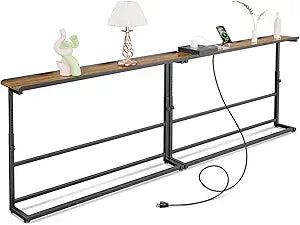 SENBOWE 78.8" Behind Couch Table with Power Outlets - Adjustable Height Narrow Long Sofa Table for Living Room, Skinny Console Table for Sofa with USB-C & AC Ports Space-Saving