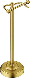 Freestanding Gold Toilet Paper Holder Stand, 4.82 LB Weighted Base Toilet Paper Stand, 304 Stainless Steel PVD One-Piece Pole, Pivoting Arm Fits Mega Rolls, No Drilling, 22 Inch