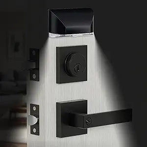 HIDALIFE Front Door Lock Set,Keyed Alike Heavy Duty Exterior Door Lock Set,Entry Door Handle and Single Cylinder Deadbolt Combo for Office and Home Security (1 Pack and Light)