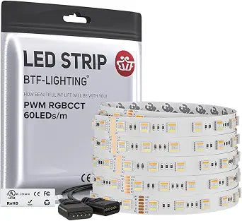 BTF-LIGHTING RGBCCT LED Strip UL Listed 16.4ft 60LED/m 300LED DC24V IP30