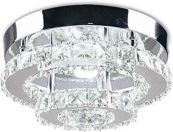 Mini Chandelier LED Crystal Ceiling Light 2 Layers Flush Mount Ceiling Light Modern Chandelier Lighting for Hallway Staircase Kitchen Bathroom (Cool White)