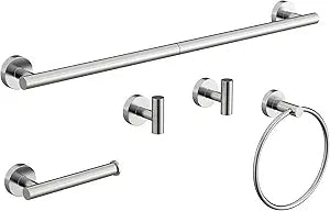 Brushed Nickel Bathroom Hardware Accessories Set 5 Pcs SUS304 Stainless Steel 26 Inch Hand Towel Bar Toilet Paper Holder Towel Ring Robe Towel Hooks Wall Mounted by HOMEMYSTIQUE