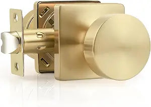 Probrico Passage Door Knobs Interior, Closet Keyless Door Handles for Balcony or Hallway, 1 Pack Square Panel Door Knob in Brushed Gold Finish
