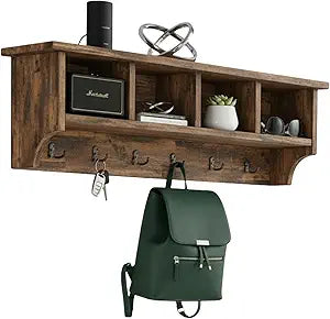 Alaterre Furniture Pomona Entryway Coat Rack  Rustic Farmhouse 48-Inch Wall-Mounted Coat Rack with 6 Double Hooks & 4 Open Cubbies  Solid Wood Mudroom Storage for Entryway or Hallway (Rustic Brown)