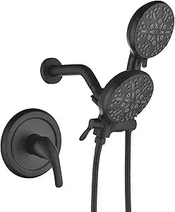 Taplong Shower Faucet Set Dual 2 in 1 Shower Head Kit High Pressure Combo Shower System 7 Modes ABS Handheld Spray Shower Trim Kit Combo Set Shower Fixtures Dual Shower Head Combo,Matte Black-TP038A
