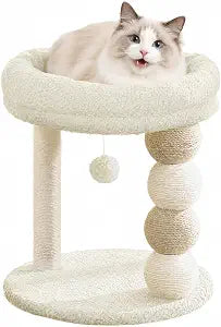 2026 Upgraded YOCAN Small Cat Tree for Indoor Cats, Sturdy Cat Tower with Reinforced Sisal Scratching Posts, Cozy Plush Top Perch & Hanging Toy Ball for Kittens and Small Cats-White