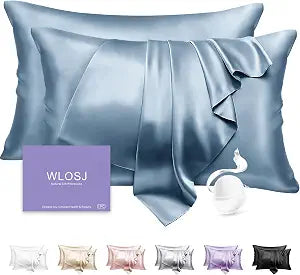 100% Silk Pillow Cases 2 Pack King Size Mulberry Silk Pillowcase Set of 2 for Hair and Skin 22 Momme Highest Grade 6A Silk Cooling Soft Smooth with Zipper 20 x 36 Inches, Grey Blue