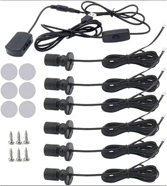 6 PCS Mini LED Spotlight for Display Cabinet, Aluminum USB Showcase Lights with Dimmer, 5V 1W Rotatable Jewelry Display Lighting for Painting Plant Picture (Warm White 3000K, Black)