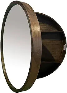 Medicine Cabinet Bathroom Space Saver Storage Round Cabinets with Mirror Surface Wall Mounted Solid Wood Circular Frame 3 Level (Color: Walnut, Size:20 Inch x 20 Inch