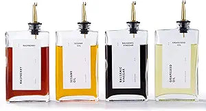 APT 1101 Olive Oil Dispenser for Kitchen, Cooking Oil and Vinegar Dispenser Set, Olive Oil Bottle, Soy sauce dispenser, coffee syrup bottles with stainless steel pourers (Gold, Set of 4)