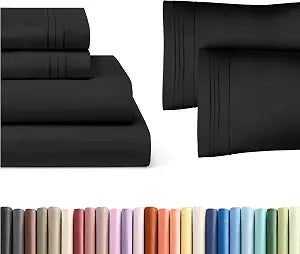 Black 4-Piece Sheet Set & Pillowcase Bedding Bundle (Full Size) - Complete Full Sheet Set & 2 Pillowcases with Deep Pockets up to 16 inches - Comfy, Hotel Luxury Quality - Soft, Breathable & Cooling