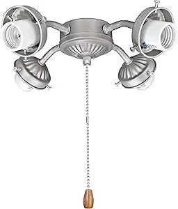Aspen Creative 22003-11, Four-Light Ceiling Fan Fitter Light Kit with Pull Chain, Brushed Nickel
