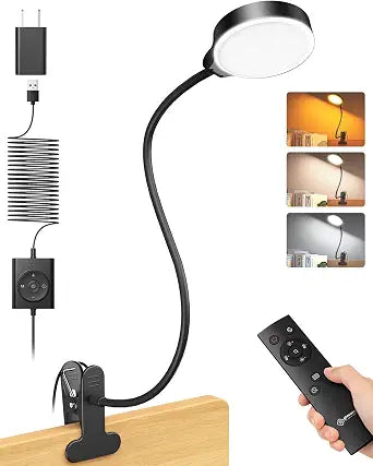 Glocusent 5W Desk Lamp with Remote, 3 Colors & 5 Brightness Reading Lights