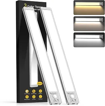 14.7inch Under Cabinet Lighting with 3 Color Temps, 2 Pack Rechargeable Motion Sensor Light Indoor, 5 Levels Dimmable Magnetic Closet Lights, Wireless Under Counter Lights for Kitchen, Stairs
