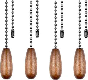 Ceiling Fan Pull Chain Extender, 4pcs Wooden Decorative Pendant Extension Chains, 12 Inches Lighting & Fan Beaded Ball Fan Cord Extender Ornament with Connector(Woden 4Pack)