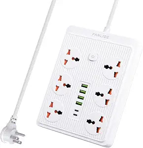 FANLIDE Power Strip with 45 Degree Plug, 10ft Long Cord,6 Universal Socket