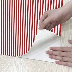 GLOW4U Red Striped Wallpaper Peel and Stick Red Stripe Shelf Liner Contact Paper Furniture Drawer Liner Wall Sticker 17.7X117 Inches