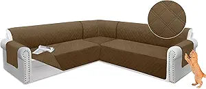 Arfntevss Sectional Sofa Cover Corner Sectional Couch Cover L Shaped Reversible Washable Sofa Slipcover for Dog Quilted U Shape Couch Cover 4 Pcs Non Slip Furniture Protector (Tan, Large)