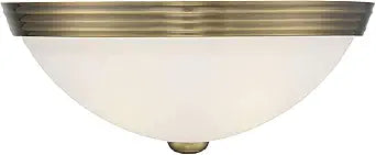 Savoy Essentials 6-780-13-322 Traditional White Etched Glass Flush Mount, 2-Light 120 Total Watts, 5" H x 13" W, Warm Brass
