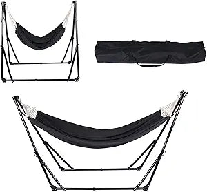 2 in 1 Hammock with Stand - Portable Hammock & Swing Chair, No Tools Assembly, with Carry Bag, Indoor Outdoor for Patio, Garden, Camping, Apartment (Black)