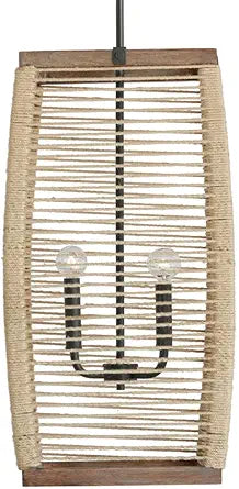 Capital Lighting 540341YG Jacob Rustic Hand-Woven Jute Rope Foyer Pendant, 4-Light 240 Total Watts, 26" H x 14" W, Grey Wash/Iron Silk