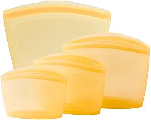 Blue Ginkgo Reusable Silicone Storage Bags  4-Pack | Korean-Made Stand Up Food, Freezer Bags - Pumkin Yellow