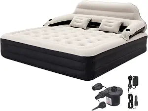 King Size Air Mattress with Headboard and Pump, Blow Up Mattress Inflatable Bed