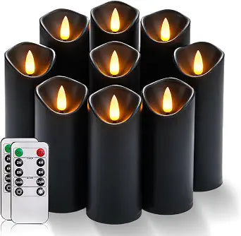 Homemory Black Halloween Flameless LED Pillar Candles, Remote Timer, 9 Pack