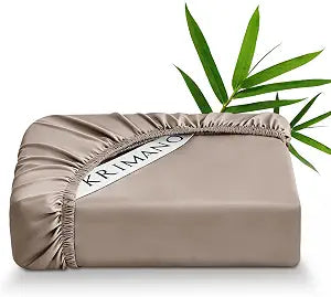 King Fitted Sheet Only, 100% Viscose Derived from Bamboo Cooling Bottom Sheet, Deep Pocket up to 17" for Hot Sleepers - Soft, Breathable, No Slip, with 4 Corner Straps, Taupe