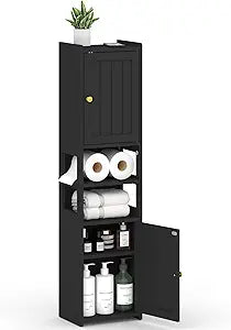 TidyHaven 39" H Small Bathroom Storage Cabinet, Narrow Corner Floor Cabinet with Adjustable Shelf, Slim Design for Bathroom, Kitchen, Living Room (Black)