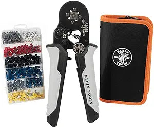 Klein Tools 34060 Ferrule Crimping Tool Set with Ratcheting Square Crimper Pliers, 1200 Wire Terminals (10-22 AWG), and Soft Carrying Case for Electrical Applications