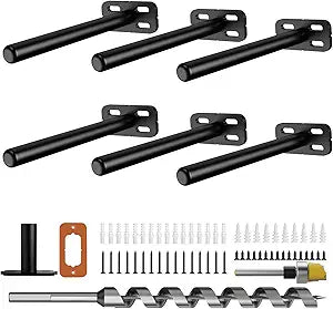 6pcs Wall Shelf Brackets Heavy Duty Floating Shelf Bracket Hidden,Invisible Black Shelving Brackets Decorative Floating Shelf Hardware Heavy Duty,Metal Shelf Support Bracket(6"-6pcs)