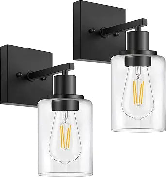 Wall Sconces Set of Two, Matte Black Bathroom Light Fixtures, E26 Base