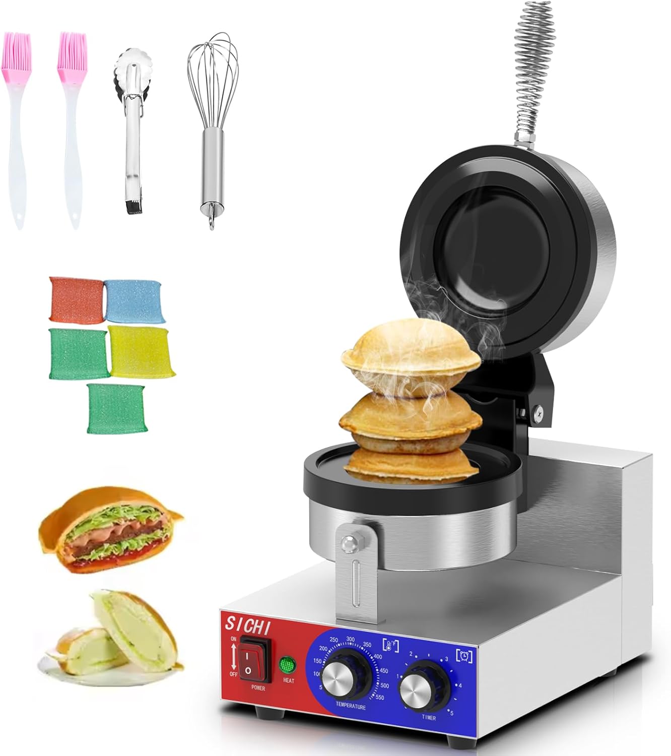 SICHI Ufo Burger Maker Machine - Electric Ufo Burger Machine w\/Adjustable Temperature and Timer, Stainless Steel Ice Cream Filling Machine for Industries, Commercial Hamburger Maker