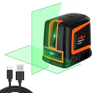 DOVOH Rechargeable Laser Level Self Leveling, High Accuracy Cross Line Laser Level Green 66ft Horizontal & Vertical Expanded Angle 150 Electronic Lazer Level for Tiling, C2-120G