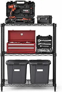 3-Tier Heavy Duty Adjustable Shelves, Metal Storage Rack with 250-lb Shelf Capacity, Matte Black, 14" W x 24" L x 30" H