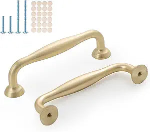 10 Pack Brushed Gold Cabinet Pulls for Drawers,3-3/4 Inch(96mm) Hole Center Kitchen Cabinet Handles & Dresser Hardware, Modern Furniture Hardware for Closet Doors and Dresser Drawers