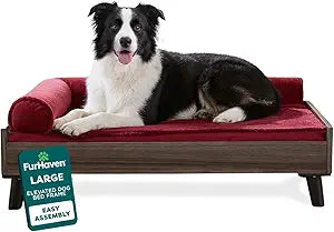 Furhaven Elevated Dog Bed Frame for 36" x 27" Large Dog Beds, Easy Assembly - Mid-Century Modern Bed Frame - Gray Wash, Large