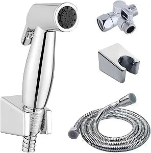 Handheld Bidet Sprayer for Toilet, Lockable Push Button, ABS Bidet Sprayer Set with Hose & T-Valve, Easy Install - Chrome Color