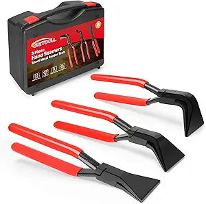 BETOOLL 3-Piece Hand Seamers Sheet Metal Tools Set - Straight Jaw, 45, and 90 Metal Bending Pliers with Tool Box Storage Case for Bending and Flattening Sheet Metal