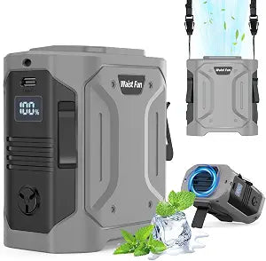 Waist Fan Portable Clip on: 10000mAh Rechargeable Personal Belt Cooling Fan Under Shirt - Cool Body Fans Under Clothes for Outdoor Travel, Walking, Work for Men and Women (Grey)