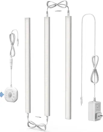 ASOKO Under Cabinet Lighting, Motion Sensor Dimmable LED Counter Light Bar, Plug-in Closet Lights with Day & Night Dual Modes, 4500K Daylight White, 3 Pcs Linkable for Kitchen, Pantry, Workbench