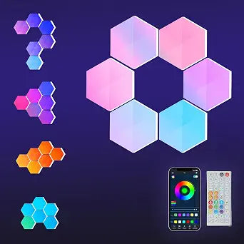 Hexagon LED Wall Lights, 6 Pack, App & Remote Music Sync