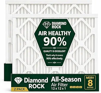Diamond Rock 12x12x1 Air Filter (2-Pack) Γ (MERV 8) Rated Pleated (MPRΓ 600) HVAC AC Dust, Pet & Allergy Control Air Filter for Home, school (Correct size: (11.75" x 11.75" x 0.75").