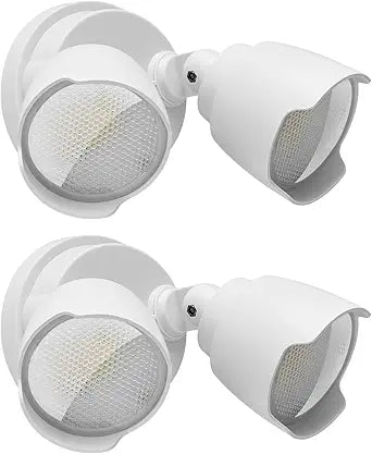 2 Pack 15W LED Flood Light Outdoor, 1500 Lumen Exterior Security Lights, 3000K/5000K Light, IP65 Waterproof, Dual-Head Wall/Eave Mount Flood Light Energy Saving for Garage, Patio, Yard (White)
