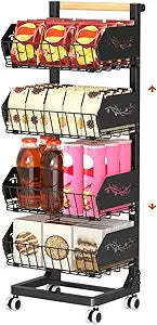 4-Tier Kitchen Snack Cart with WheelsHeight-AdjustableUpgraded Wider and Thicker, Multi-Purpose Rolling Storage Cart for for Kitchen, Dining Room, Bathroom, Laundry Room, Office