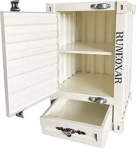 Industrial Metal Container Side Table - 20 Inch Iron 3-Tier Bedside Table with Drawers Retro Iron Shipping Container Cabinet for Bar/Bedroom/Garage(White)